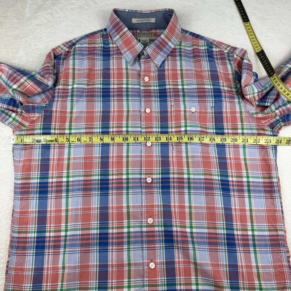 L.L. Bean Men's Large Tall Plaid Long Sleeve Button‎ Shirt Slightly Fitted Used